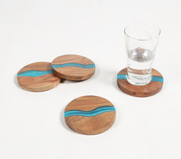 Hand Cut Wood & Oceanic Resin Coaster