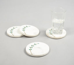 Hand Cut White Marble Leaf Branch Coasters (Set of 4)