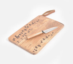 Hand Etched Cutting Board with leather strap