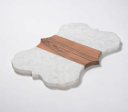 Hand Cut marble & Acacia Wood Vintage Trellis serving platter