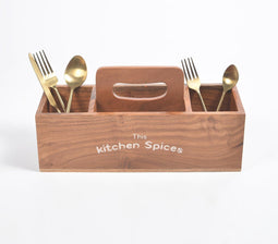 Hand Cut Wooden Brown Cutlery Holder
