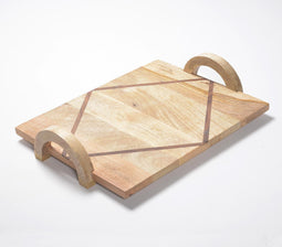 Hand Cut Mango Wood Tray With Round Handles