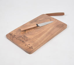 Hand Etched 'made with Love' Cutting Board with leather strap