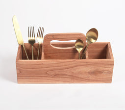 Hand Cut Teak Wood Cutlery Stand