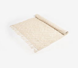 Hand Tufted Beige Diamond Tasseled Rug