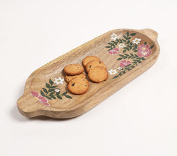 Hand Painted Mango Wood Floral Elongated Platter