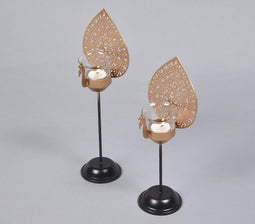 Handmade Ethnic Peacock Iron Tealight Holders (set of 2)