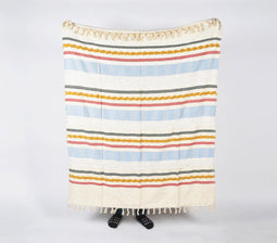 Handwoven & Tufted Cotton Striped Multicolor Throw