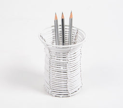 Handwoven Cane White Eco-Friendly Pen Stand