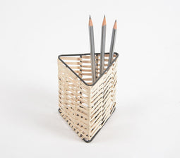 Handwoven Cane & Iron Triangle Pen Stand