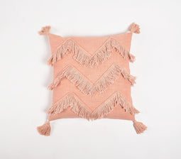 Handwoven Cotton Baby Pink Chevron Tasseled Cushion Cover