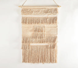 Handwoven Cotton Beige Fringed Wall Hanging