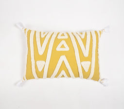 Handwoven Cotton Geometric Shaggy Tufted Lumbar Cushion Cover with Tassels