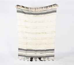 Handwoven Cotton Frayed-Striped Throw with Tassels