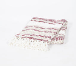 Handwoven Cotton Geometric-Striped Throw with Tassels