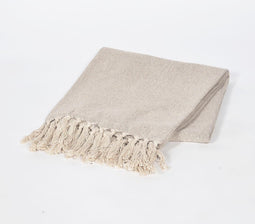 Handwoven Cotton Textured Dusty Cream Tasseled Throw