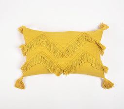 Handwoven Cotton Mustard Chevron Tasseled Lumbar Cushion Cover