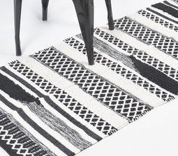 Handwoven Cotton Monochrome Panelled Rug