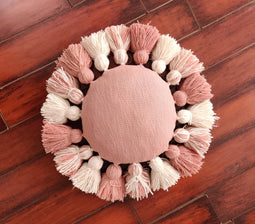 Handwoven Fluffy Tasseled Bubblegum Cushion cover