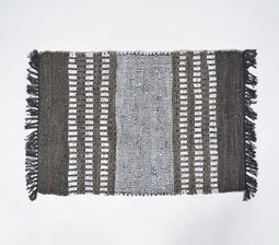 Handwoven Grayscale Tasseled Rug