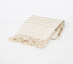Handwoven Line Striped Cotton Throw with Tassels