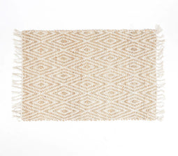 Handwoven Jute Diamond-Pattern Durry with Tassels