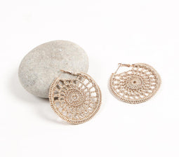 Handwoven Nude-Toned Nylon Thread Hoop Earrings