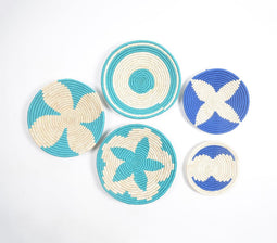 Handwoven Sabai Grass Royal-Teal Wall Plates (set of 5)