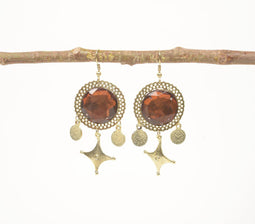 Hazel Stone & Metallic Star Dangle Earrings