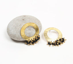 Hoops of Brass Chunky Beads Earrings