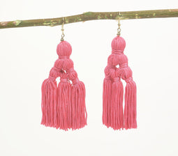 Hot Pink Tasseled Dangle Earrings
