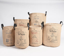 Jute & PU Leather Laundry bags (set of 6)