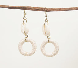 Jute-Wrapped Iron & Shell Dangle Earrings