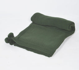 Knitted Cotton Seaweed Green Tasseled Throw