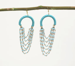 Layered Glass Beads Aqua Dangle Earrings