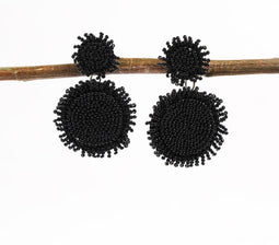 Jet Black Glass Beaded Drop Earrings