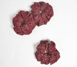 Luster Striped Maroon Scrunchie hair ties set of 3