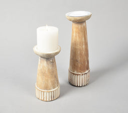 Light Burnt Wooden Candle Holder with Distressed Finishing (Set of 2)