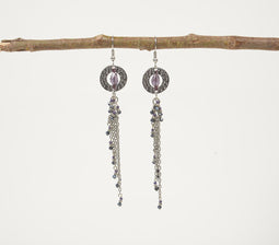 Lilac Beaded Links Metallic Dangler Earrings