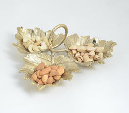 Maple Leaf Triangular Gold-toned Aluminium Nut Bowl