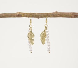 Metallic 'Feathered Pearls' Dangle Earrings