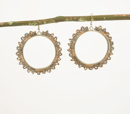 Metallic Beaded Ethnic Hoop Earrings