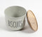 Matte-Grey Typographic Metal Canister with Wooden Lid