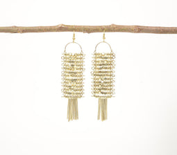 Metallic Beaded Prayer Wheel Dangle Earrings