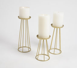 Metallic Gold-Toned Pillar Candle holders (set of 3)