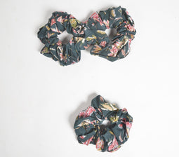 Midnight Floral Block Printed Scrunchie hair ties set of 3