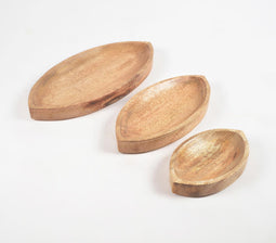 Marquise-Shaped Mango Wood Trays (set of 3)