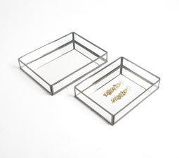 Minimal Metal & Glass Vanity Trays with Mirror Base set of 2