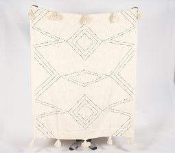 Minimal Ivory Tasseled Throw