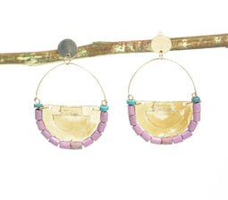 Metallic Cresent & Lilac Beaded Dangle Earrings